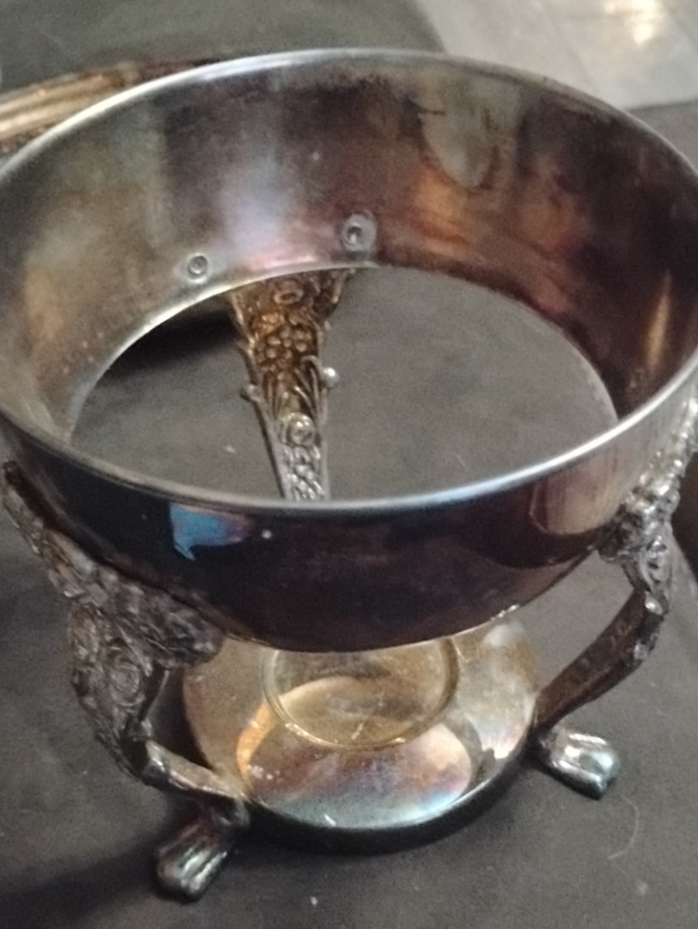 Source Unknown Silver-Tone Ornate Tripod Serving Bowl
